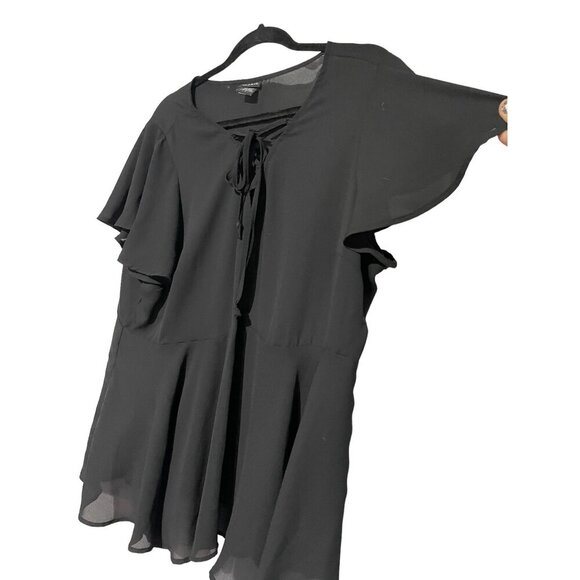 Torrid Women's Georgette Tie Front Flutter Short Sleeve Blouse Black Size 1-14/1 - Picture 4 of 5